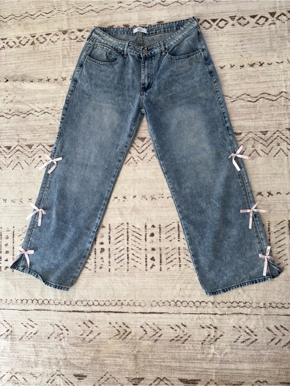 Boyfriend Jeans with Light Pink Side Bows